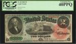 Fr. 42. 1869 $2 Legal Tender Note. PCGS Currency Extremely Fine 40 PPQ.
