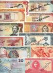 A selection of World specimen notes comprising Cook Islands $20, Dominican Republic 1, 5 (2), 50, 10