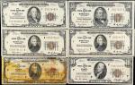 Lot of (6) Fr. Various. 1929 $10 to $100 Federal Reserve Bank Notes. Atlanta & Minneapolis. Very Goo
