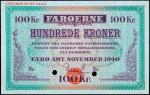 FAEROE ISLANDS. Danish Administration. 100 Kroner, 1940. P-12s. Specimen. PMG Gem Uncirculated 65 EP