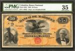 COLOMBIA. Banco Nacional - Overprinted on Banco de Márquez. 50 Pesos. 1899. P-S655. PMG Choice Very 