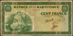 MARTINIQUE. Banque De La Martinique. 100 Francs, ND (1942). P-19a. Fine.