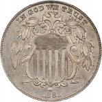 1867 Shield Nickel. No Rays. AU-58 (PCGS).