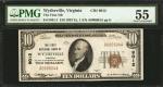 Wytheville, Virginia. $10 1929 Ty. 1. Fr. 1801-1. The First NB. Charter #9012. PMG About Uncirculate