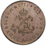 1739-A Sou Marque. Paris Mint. Vlack-17. Rarity-1. First Semester. AU-58 (PCGS).