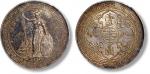 1897年香港不列颠尼亚女神站像壹圆银币一枚，打制规范，底版平整，黄油彩包浆，底光闪亮，PCGS AU55，评级编号：41422264