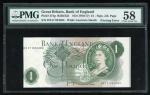 1970-77年英伦银行1镑印刷左移错体票，编号DT79 207446，PMG 58. Bank of England, 1 pound, ERROR NOTE, ND(1970-77), seria