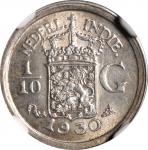 NETHERLANDS EAST INDIES. Kingdom of the Netherlands. 1/10 Gulden, 1930. Utrecht Mint. Wilhelmina. NG
