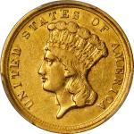 1854-D Three-Dollar Gold Piece. Winter 1-A, the only known dies. AU-50 (PCGS). CAC.