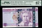States of Jersey, commemorative £100, 2012, serial number QE 60010123, purple, Elizabeth II at right