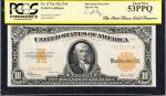 Fr. 1173a. 1922 $10 Gold Certificate. PCGS Currency About New 53 PPQ.