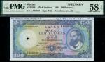 Banco Nacional Ultramarino, Macao, specimen proof 100 Patacas, 26 February 1981, serial number LA 00