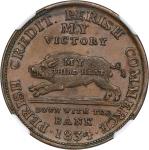 1834 Running Boar. HT-9, Low-8, DeWitt-CE 1834-9, W-10-210a. Rarity-1. Copper. Plain Edge. MS-63 BN 