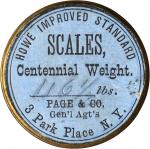 New York--New York. 1876 Howe Scales, Page & Co. Bowers-NY-6440, Rulau-323. Brass. 38 mm. VF.