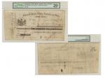 1859-1860年印度新金山中國麥加利銀行—新加坡支行100美元債券，PMG VF20NET