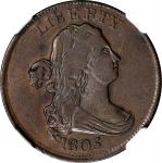 1805 Draped Bust Half Cent. Medium 5, Stemless Wreath. EF Details--Cleaned (NGC).