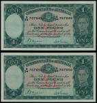 Australia, consecutive pair of?1, ND(1938), serial number O/94 747049-50, green, value in red at cen