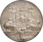 1907 Hispanic Society of America Medal. Silvered Bronze. 101.5 mm. By Emil Fuchs. Miller Fuchs-40. N