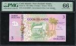 Government of the Cook Islands, $3, ND (1992), serial number AAA148858, (Pick 7a), PMG 66EPQ Gem Unc