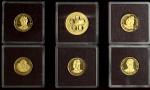 1977年开曼群岛纪念女皇金币套装一册，内附5枚伍拾圆面额及1枚壹佰圆面额的金币，UNC，附证书
