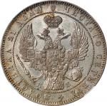 1844-CNB KB年俄罗斯1卢布。圣彼得堡铸币厂。(t) RUSSIA. Ruble, 1844-CNB KB. St. Petersburg Mint. Nicholas I. NGC MS-6