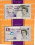 Debden Security Printing, Merlyn Vivienne Lowther, £20 (2), ND 1993, serial number DA80, AA01 999923