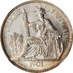1901-A年坐洋一圆银币 FRENCH INDO-CHINA. Piastre, 1901-A. Paris Mint. NGC AU-58.