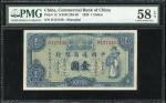 1929年中国通商银行1元，上海地名，编号D127440，PMG58EPQ，品相良好，少见