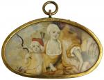 Portrait Miniature - Venus and Cupid. German, 19th Century, inspired by French work. In gold (untest