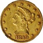 1849 Liberty Head Eagle. Breen-6886, VP-003. Repunched Date. AU-50 (NGC).