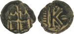 ARAB-BYZANTINE: Justin & Sophia type, late 7th century, AE 1/2 follis (3.23g), Baysan (= Skythopolis