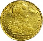 COLOMBIA. 1791-JJ 8 Escudos. Santa Fe de Nuevo Reino (Bogotá) mint. Carlos IV (1788-1808). Restrepo 