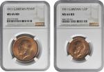 GREAT BRITAIN. Duo of Copper Minors (2 Pieces), 1911. London Mint. George V. Both NGC Certified.