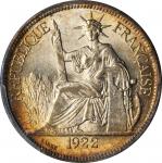 1922-H年坐洋一圆银币喜敦造币厂 FRENCH INDO-CHINA. Piastre, 1922-H. Heaton Mint. PCGS MS-62+ Gold Shield.