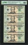 Uncut Sheet of (4). Fr. 2091-A*. 2004A $20  Federal Reserve Star Notes. Boston. PMG Gem Uncirculated