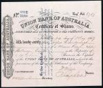 Australia: Union Bank of Australia, certificate for [4] shares, 186[7], #8502, black on pink paper, 