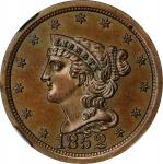 1852 Braided Hair Half Cent. Second Restrike. B-3. Rarity-7. Small Berries, Reverse of 1840. Proof-6