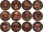 1998-2008高浮雕十二生肖大铜章。由上海造币厂高级工艺美术师罗永辉先生设计，采用高浮雕铸造工艺，由上海造币厂发行，从1998年虎年起每年发行一款生肖铜章，