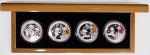 2008年中国奥运第一组纪念彩色精铸银币10元一套4枚，各重1安士含.999银，「跳山羊」，「踢毽子」，「放风筝」及「滚铁圈」，proof，附原盒及证书，编号092121 2008-T-1-3至200