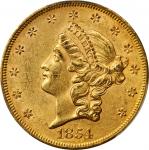 1854 Liberty Head Double Eagle. Small Date. Breen-7167. Repunched Date. AU-58 (PCGS). CAC.