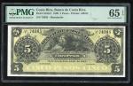 1899年哥斯达黎加5披索库存票, 编号 76365. PMG 65EPQ。Banco de Costa Rica, remainder 5 pesos, 1899, serial number 76