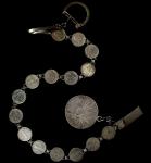 20世纪菲律宾银怀表币链。PHILIPPINES. Silver Pocket Watch Coin Chain, ND (ca. mid 20th Century). FINE.