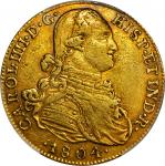 COLOMBIA. 1804-JJ 8 Escudos. Santa Fe de Nuevo Reino (Bogotá) mint. Carlos IV (1788-1808). Restrepo 