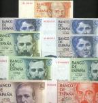El Banco de Espana, 200 pesetas, 1980, red, 500 pesetas, 1979 (3), one serial number P 1000001, the 