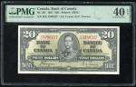Bank of Canada, $20, 1937, serial number H/E 5280227, signatures by Coyne and Towers,(BC-25c), PMG 4
