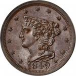 1849 Braided Hair Half Cent. C-1. Rarity-2. Large Date. MS-65 BN (PCGS). CAC.