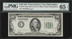 Fr. 2152-Cdgs. 1934 Dark Green Seal $100 Federal Reserve Note. Philadelphia. PMG Gem Uncirculated 65