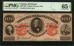 Richmond, Virginia. Virginia Treasury Note. 1862. $100. PMG Gem Uncirculated 65 EPQ.