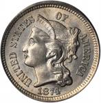 1874 Nickel Three-Cent Piece. MS-64 (PCGS). CAC.