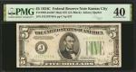 Fr. 1959-Jm637. 1934C $5  Federal Reserve Mule Note. Kansas City. PMG Extremely Fine 40.